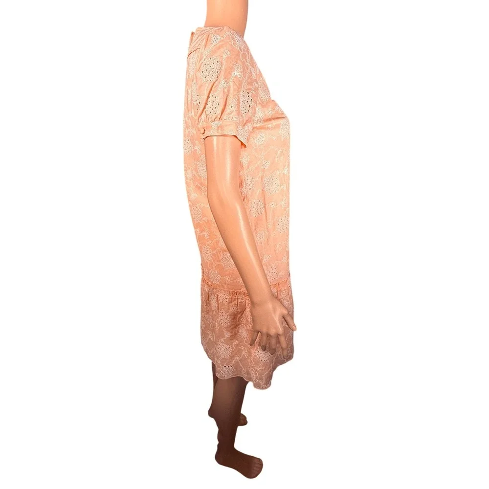 Coach New York Peach Eyelet Embroidered Drop Waist Ruffle Shift Dress Womens 0